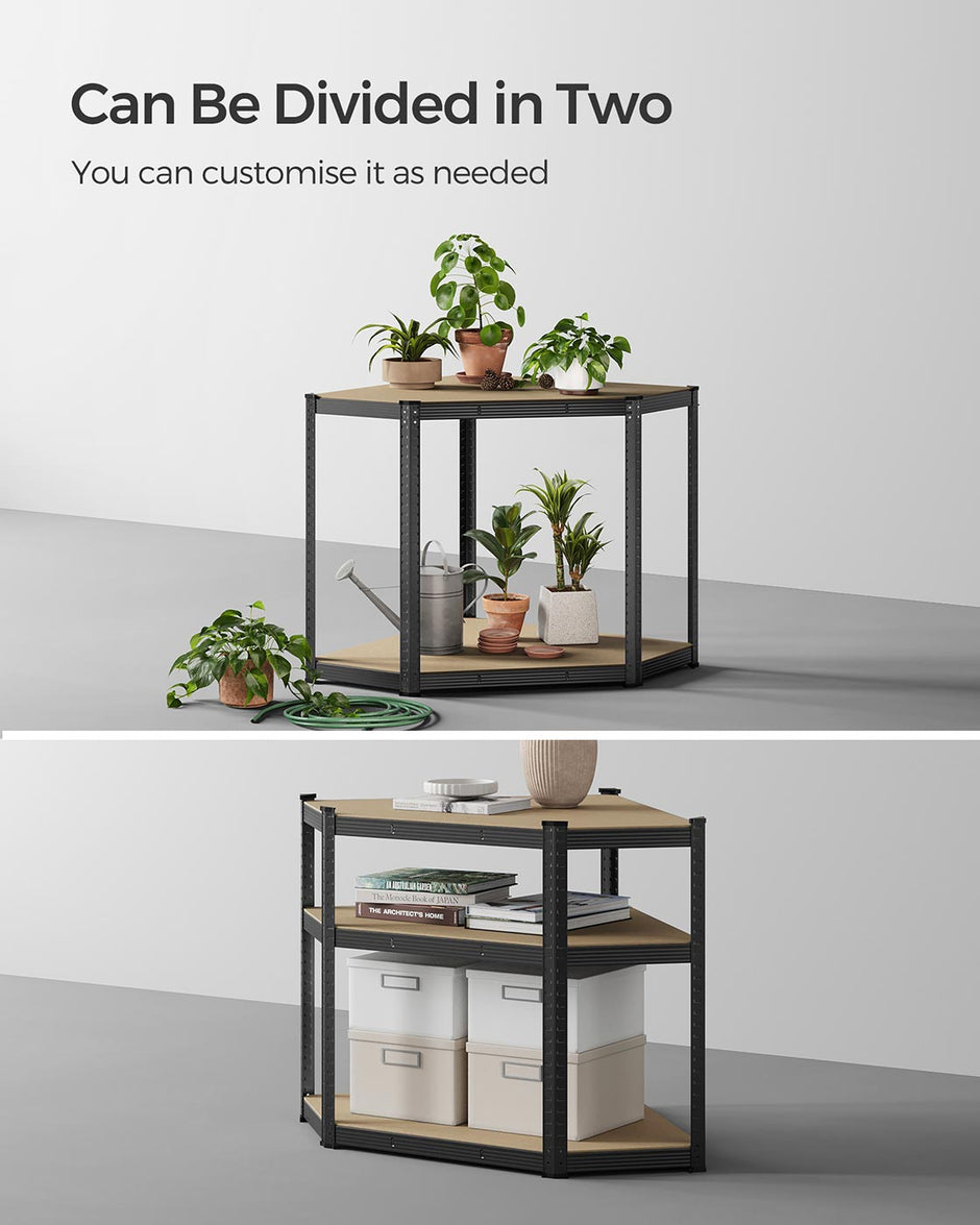 5-Tier Corner Shelf – Heavy Duty Metal – Ink Black and Natural Beige – 875 kg Load Capacity