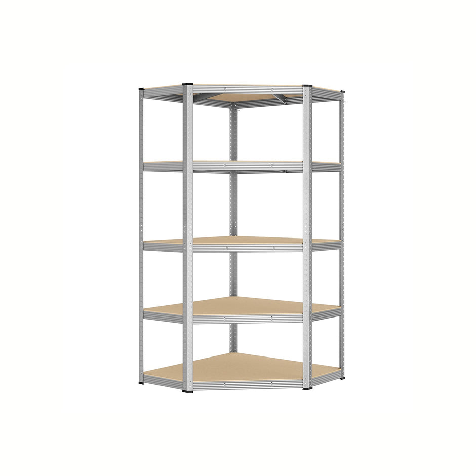 5-Tier Corner Shelf – Metal – Natural Beige and Ink Black – Heavy Duty Design, 90 cm Wide, Supports 875 kg