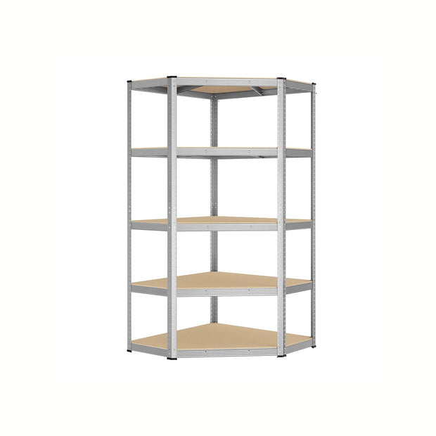 5-Tier Corner Shelf – Metal – Natural Beige and Ink Black – Heavy Duty Design, 90 cm Wide, Supports 875 kg