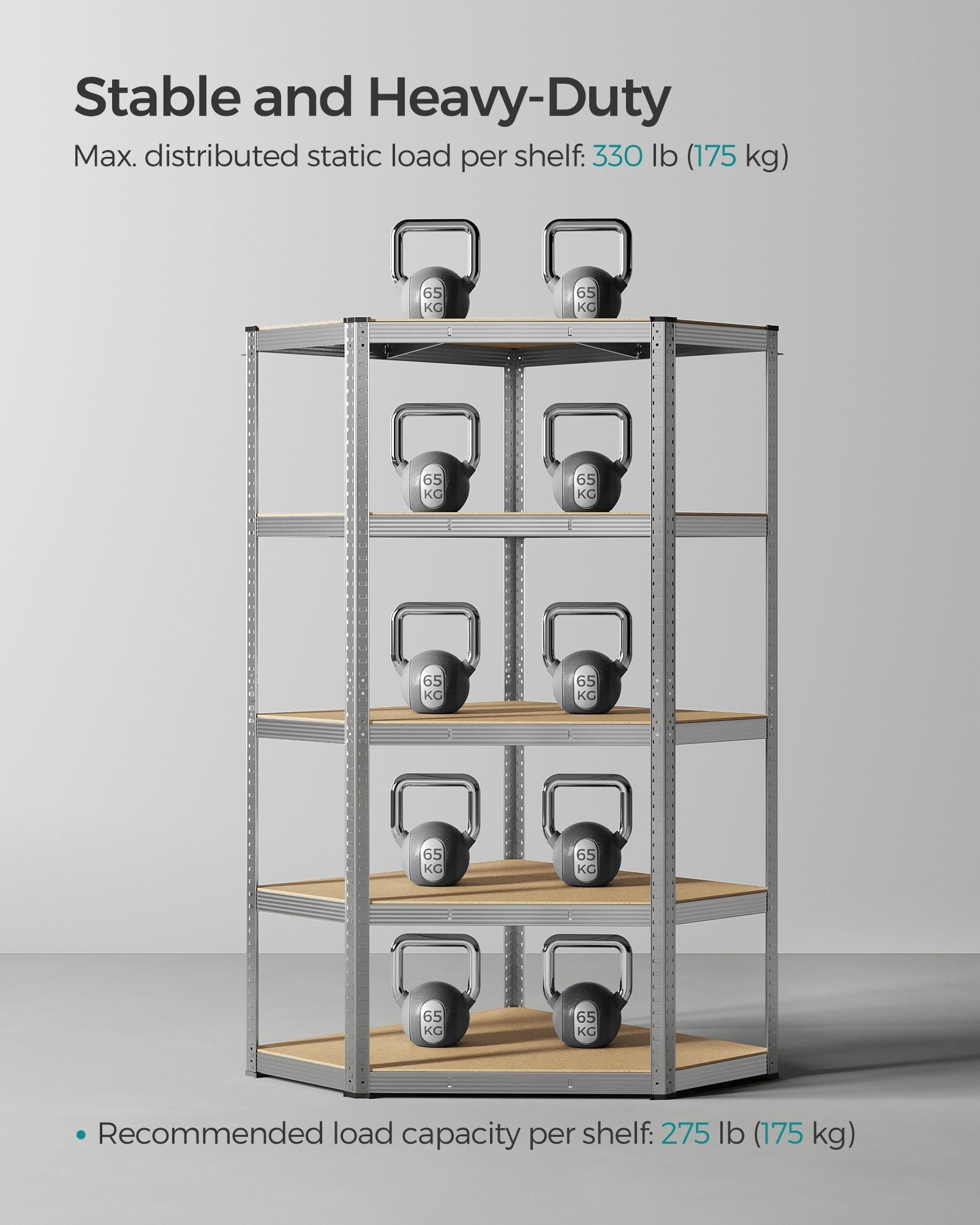 5-Tier Corner Shelf – Metal – Natural Beige and Ink Black – Heavy Duty Design, 90 cm Wide, Supports 875 kg