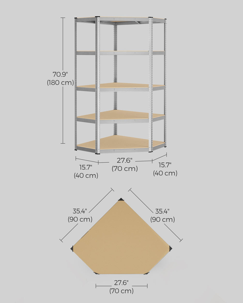 5-Tier Corner Shelf – Metal – Natural Beige and Ink Black – Heavy Duty Design, 90 cm Wide, Supports 875 kg