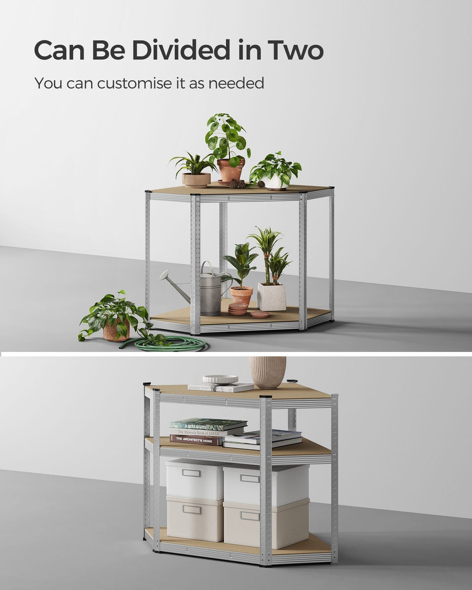 5-Tier Corner Shelf – Metal – Natural Beige and Ink Black – Heavy Duty Design, 90 cm Wide, Supports 875 kg