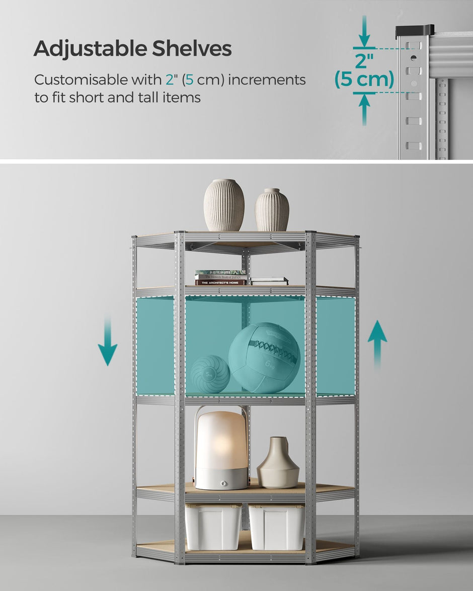 5-Tier Corner Shelf – Metal – Natural Beige and Ink Black – Heavy Duty Design, 90 cm Wide, Supports 875 kg