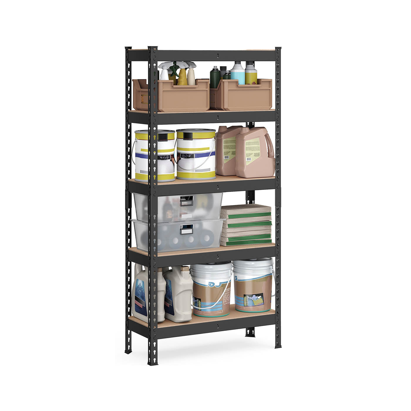 5-Tier Shelving Unit – Metal – Black – Adjustable Boltless Assembly, 30 x 75 x 150 cm, 875 kg Capacity