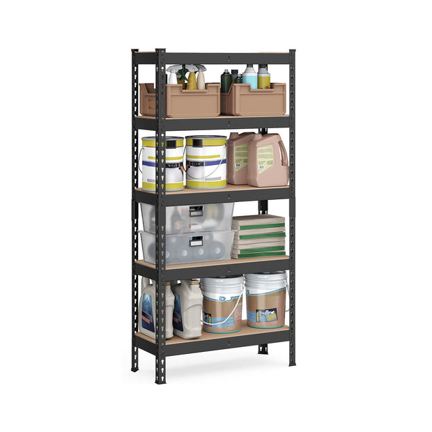 5-Tier Shelving Unit – Metal – Black – Adjustable Boltless Assembly, 30 x 75 x 150 cm, 875 kg Capacity