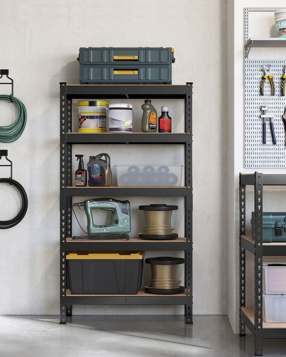5-Tier Shelving Unit – Metal – Black – Adjustable Boltless Assembly, 30 x 75 x 150 cm, 875 kg Capacity