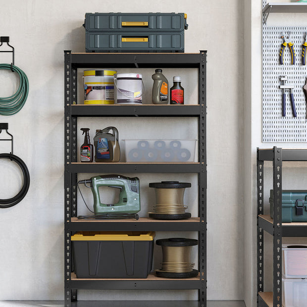 5-Tier Shelving Unit – Metal – Black – Adjustable Boltless Assembly, 30 x 75 x 150 cm, 875 kg Capacity