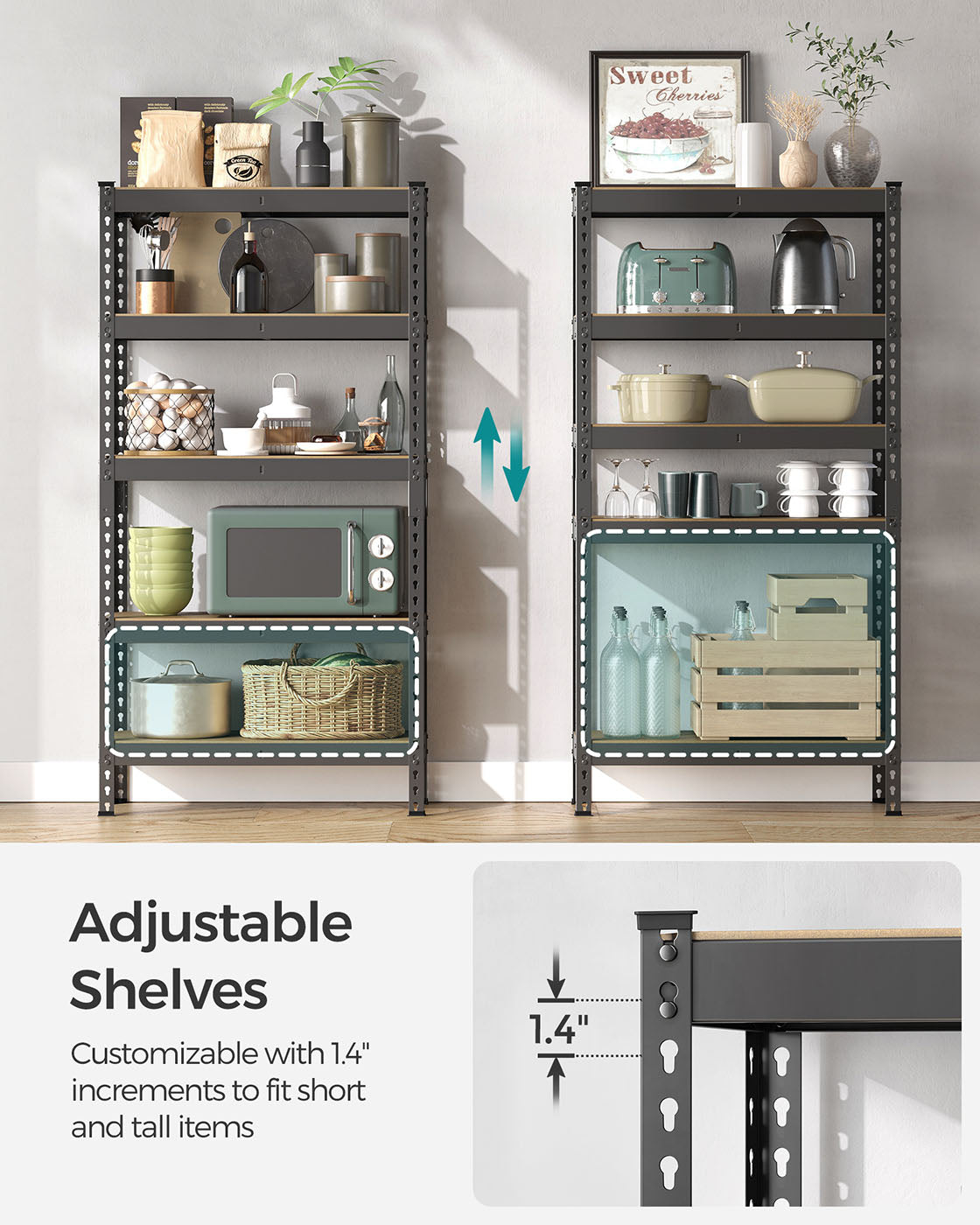 5-Tier Shelving Unit – Metal – Black – Adjustable Boltless Assembly, 30 x 75 x 150 cm, 875 kg Capacity