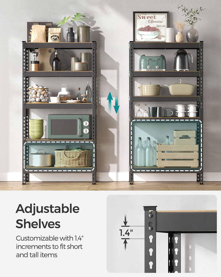 5-Tier Shelving Unit – Metal – Black – Adjustable Boltless Assembly, 30 x 75 x 150 cm, 875 kg Capacity