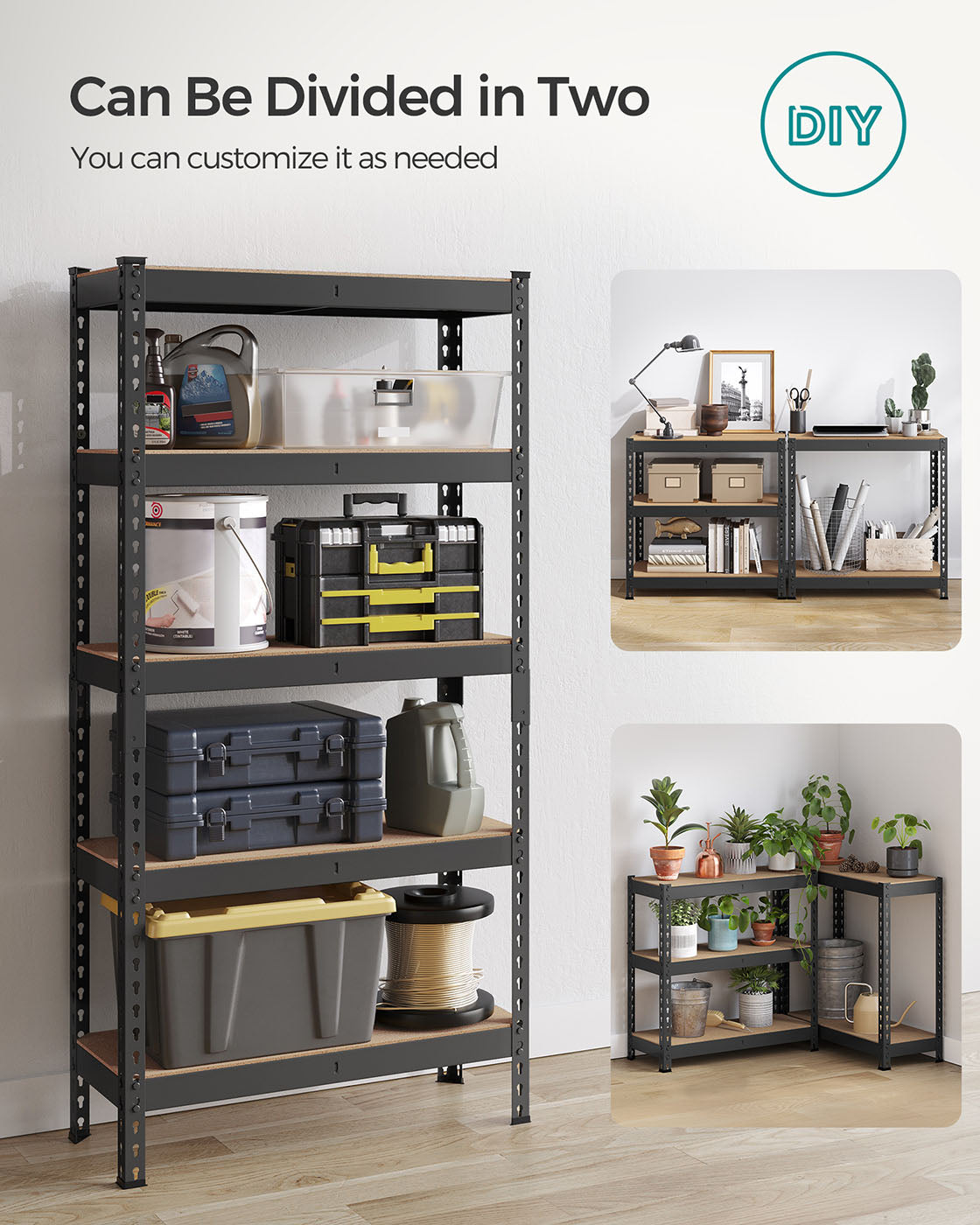5-Tier Shelving Unit – Metal – Black – Adjustable Boltless Assembly, 30 x 75 x 150 cm, 875 kg Capacity