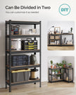 5-Tier Shelving Unit – Metal – Black – Adjustable Boltless Assembly, 30 x 75 x 150 cm, 875 kg Capacity
