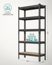 5-Tier Shelving Unit – Metal – Black – Adjustable Boltless Assembly, 30 x 75 x 150 cm, 875 kg Capacity