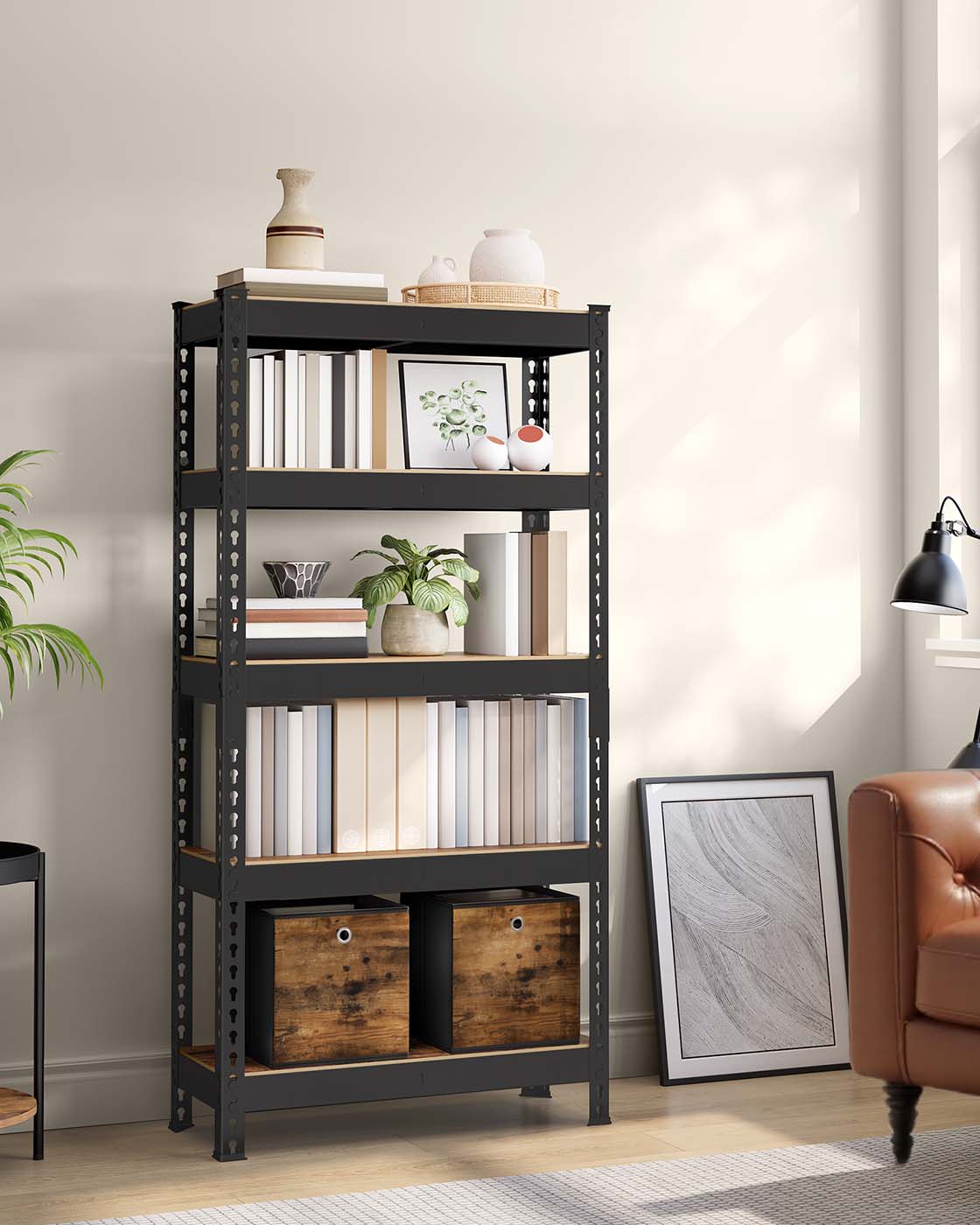 5-Tier Shelving Unit – Metal – Rustic Brown – Boltless Assembly, Adjustable Shelves, 875 kg Load Capacity
