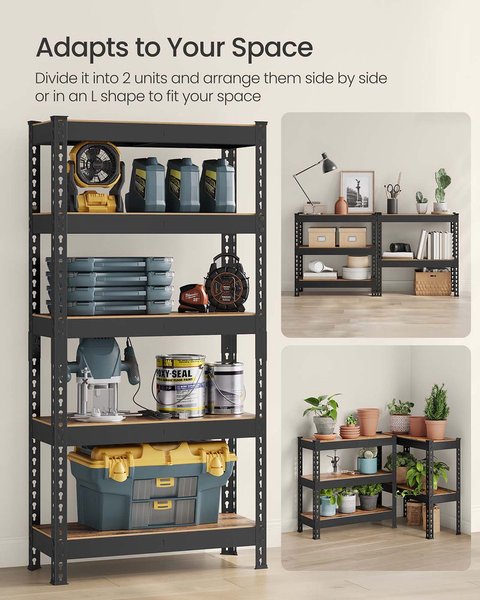 5-Tier Shelving Unit – Metal – Rustic Brown – Boltless Assembly, Adjustable Shelves, 875 kg Load Capacity
