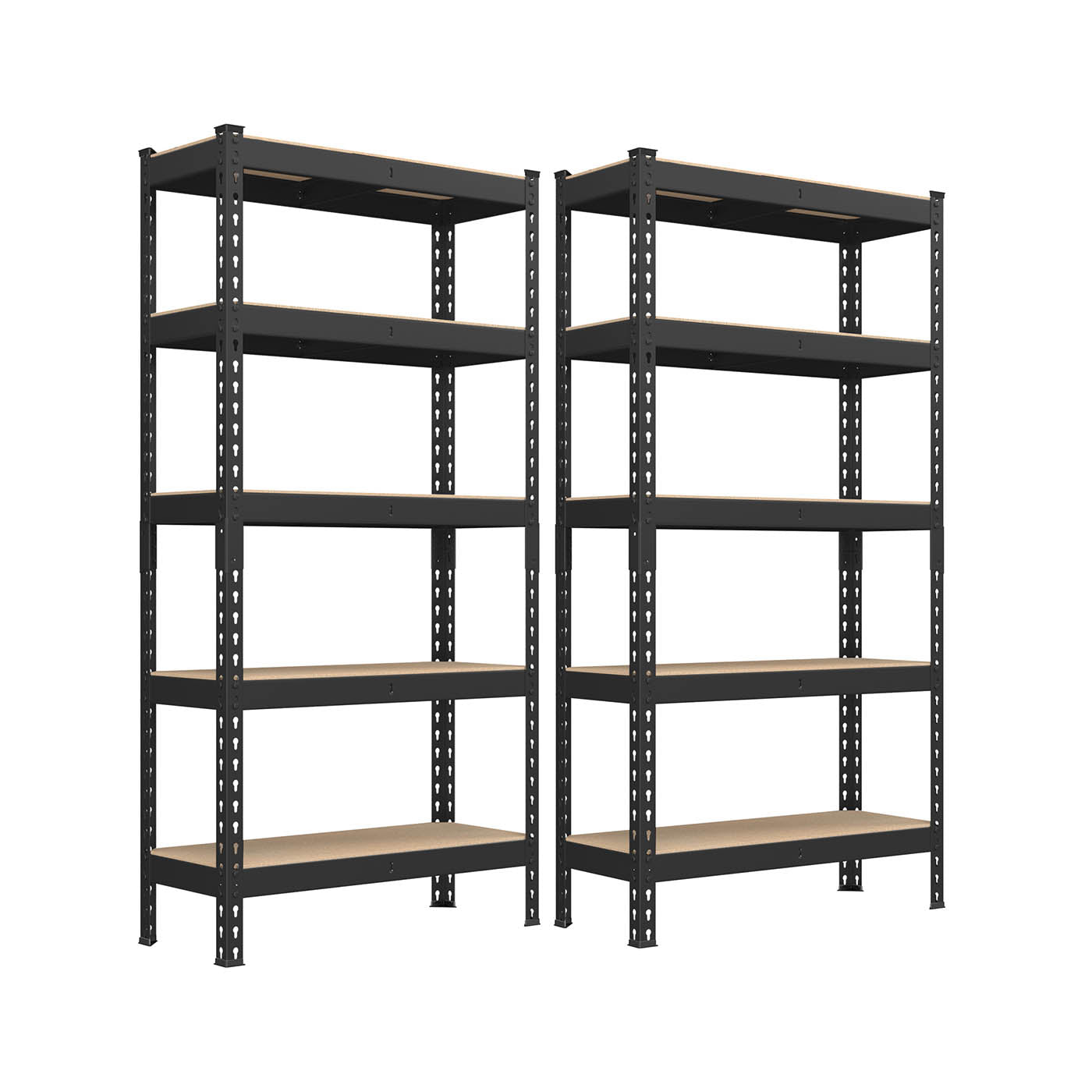 Set of 2 5-Tier Storage Shelves – Steel – Black – Adjustable, Boltless Assembly, 875 kg Load Capacity