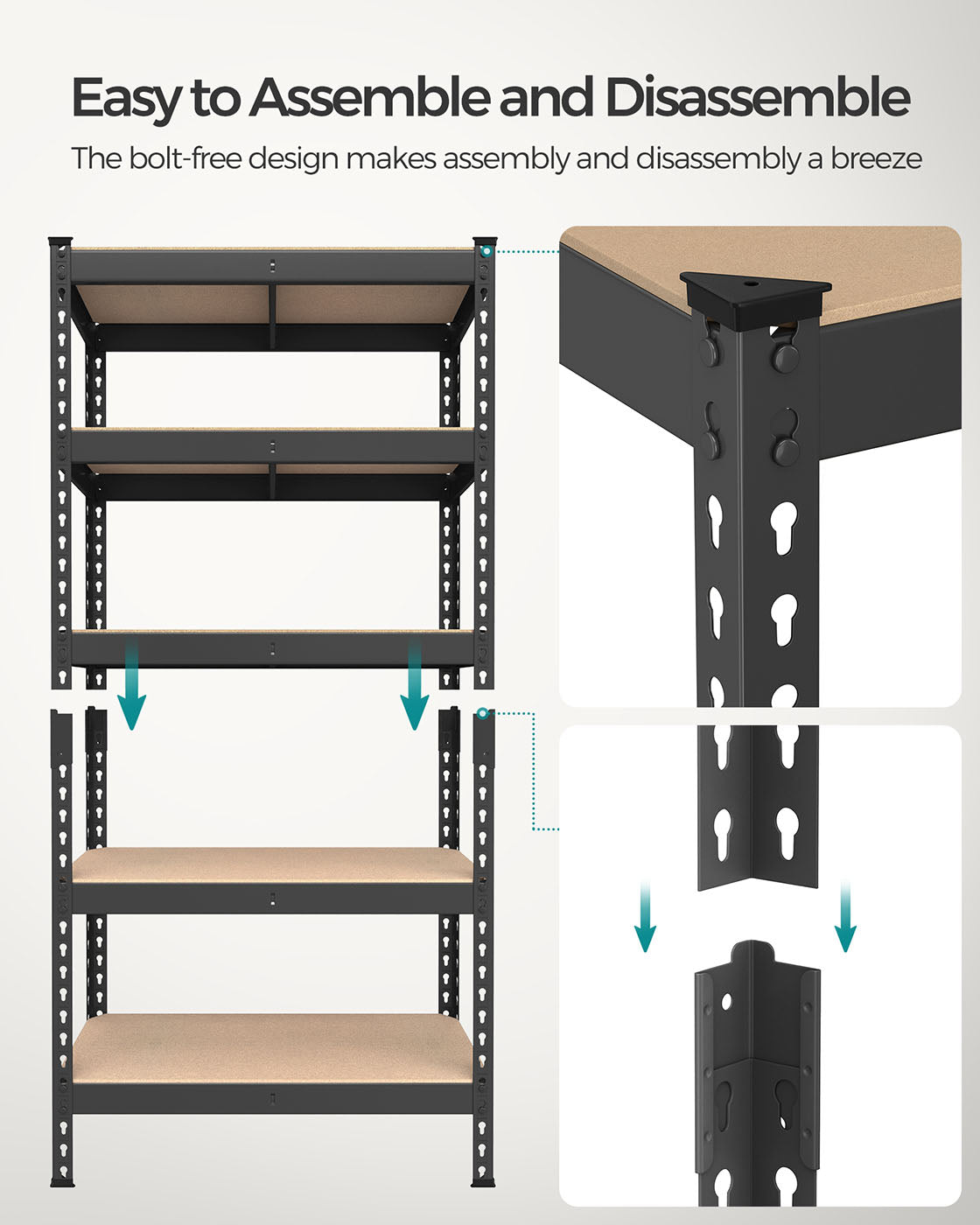 Set of 2 5-Tier Storage Shelves – Steel – Black – Adjustable, Boltless Assembly, 875 kg Load Capacity