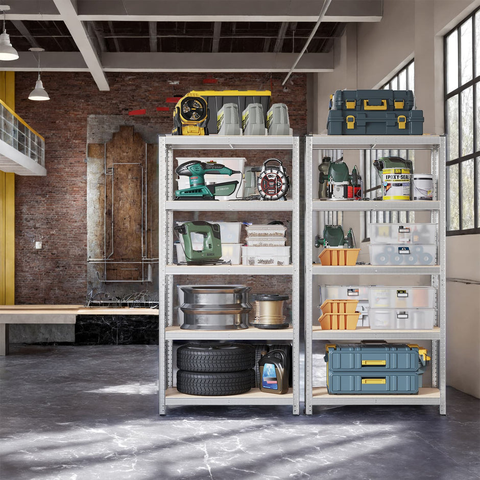 5-Tier Storage Shelving Unit – Metal – Silver – Adjustable Shelves, 650 kg Capacity