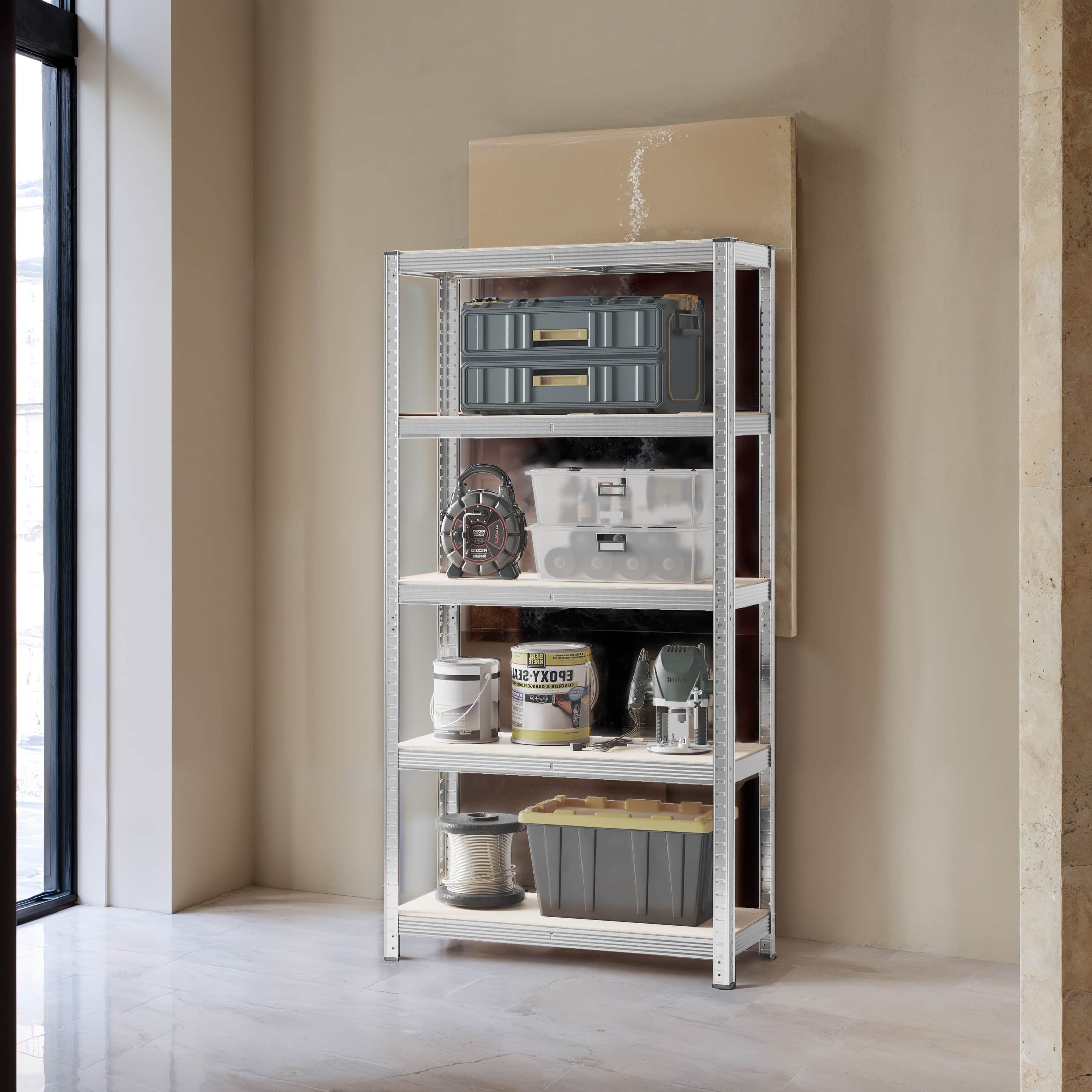 5-Tier Storage Shelving Unit – Metal – Silver – Adjustable Shelves, 650 kg Capacity