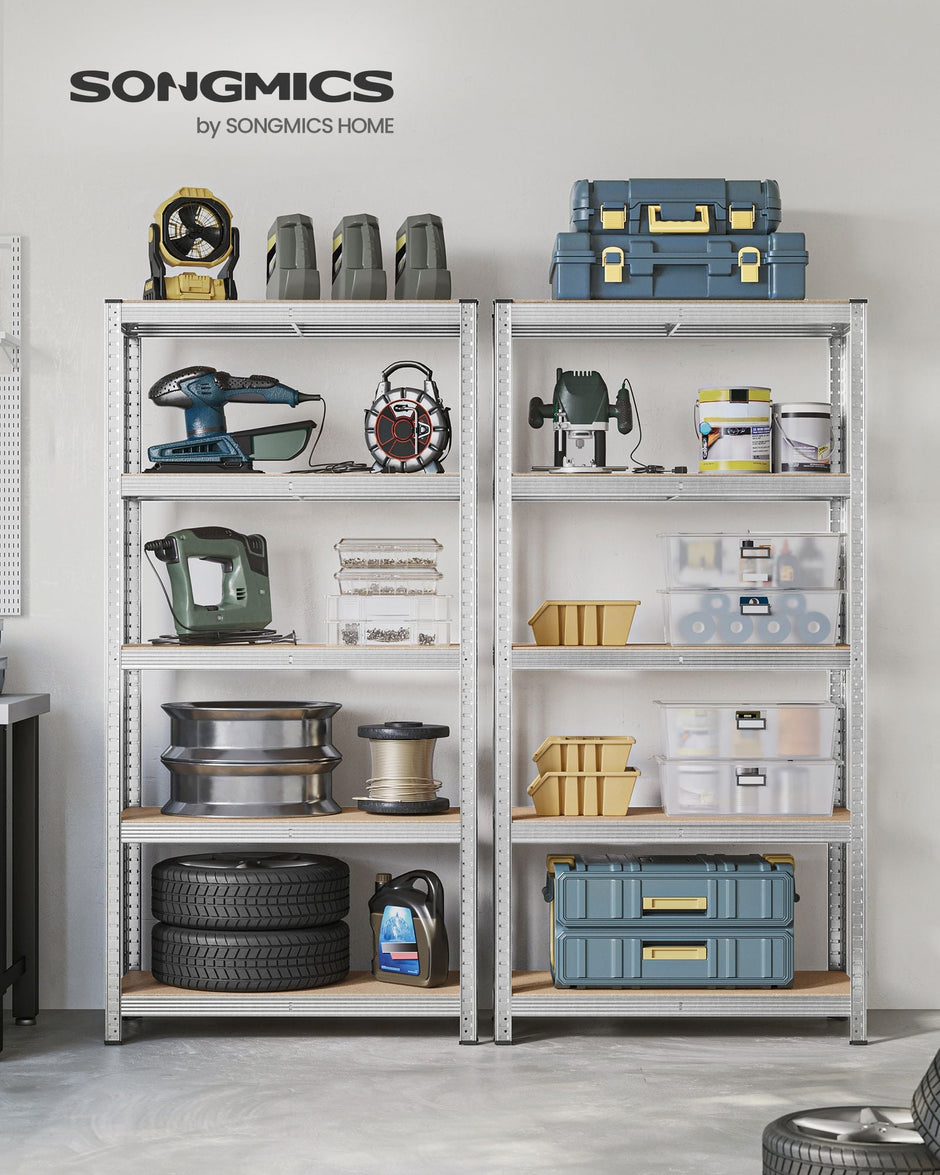 Heavy Duty Shelving Unit – Steel – Silver – Adjustable 5-Tier Design, Max Load 875 kg