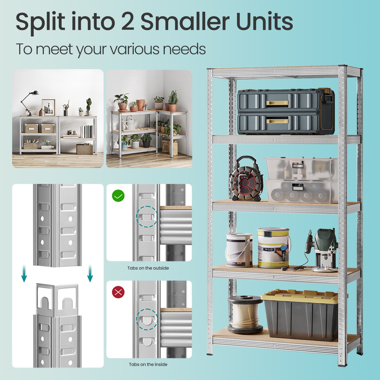 5-Tier Storage Shelving Unit – Metal – Silver – Adjustable Shelves, 650 kg Capacity