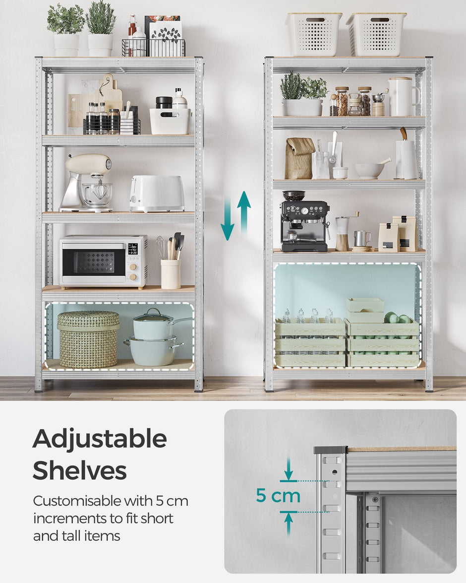 Heavy Duty Shelving Unit – Steel – Silver – Adjustable 5-Tier Design, Max Load 875 kg