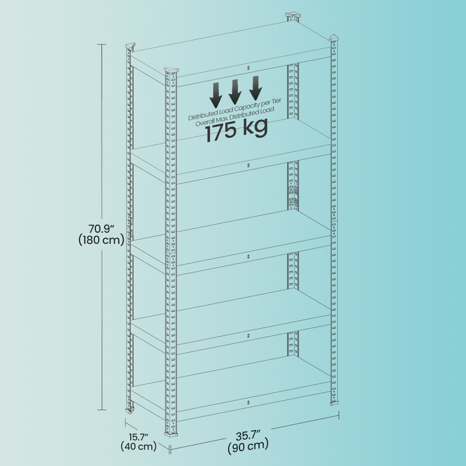 5-Tier Storage Shelving Unit – Metal – Silver – Adjustable Shelves, 650 kg Capacity