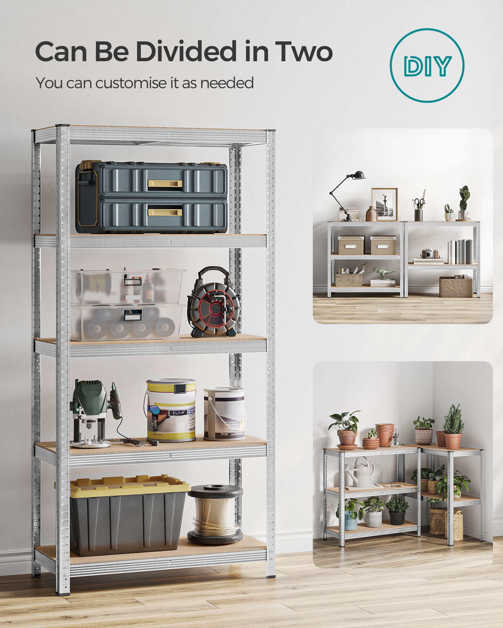 Heavy Duty Shelving Unit – Steel – Silver – Adjustable 5-Tier Design, Max Load 875 kg