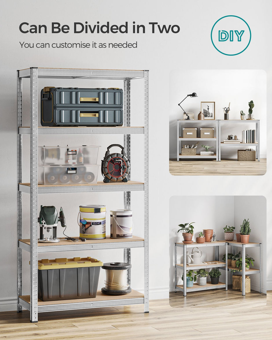 Heavy Duty Shelving Unit – Steel – Silver – Adjustable 5-Tier Design, Max Load 875 kg