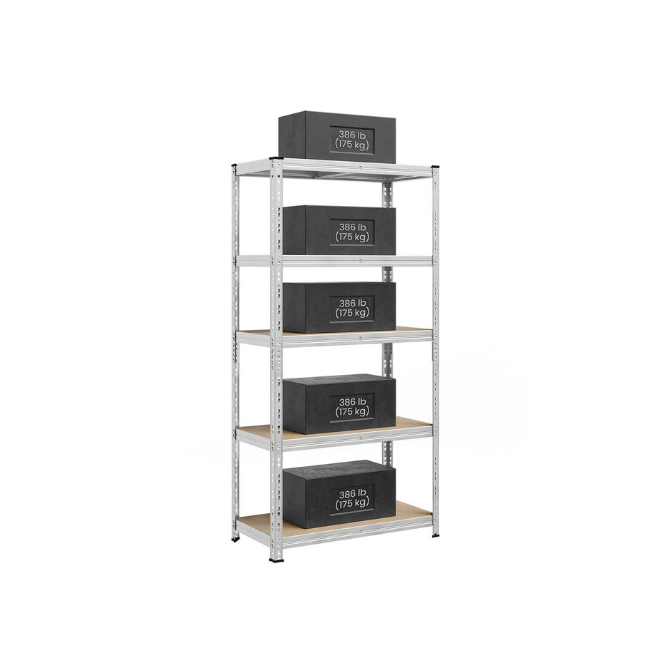 Heavy Duty Metal Storage Shelf – Steel – Silver – Adjustable Shelves, Supports up to 875 kg