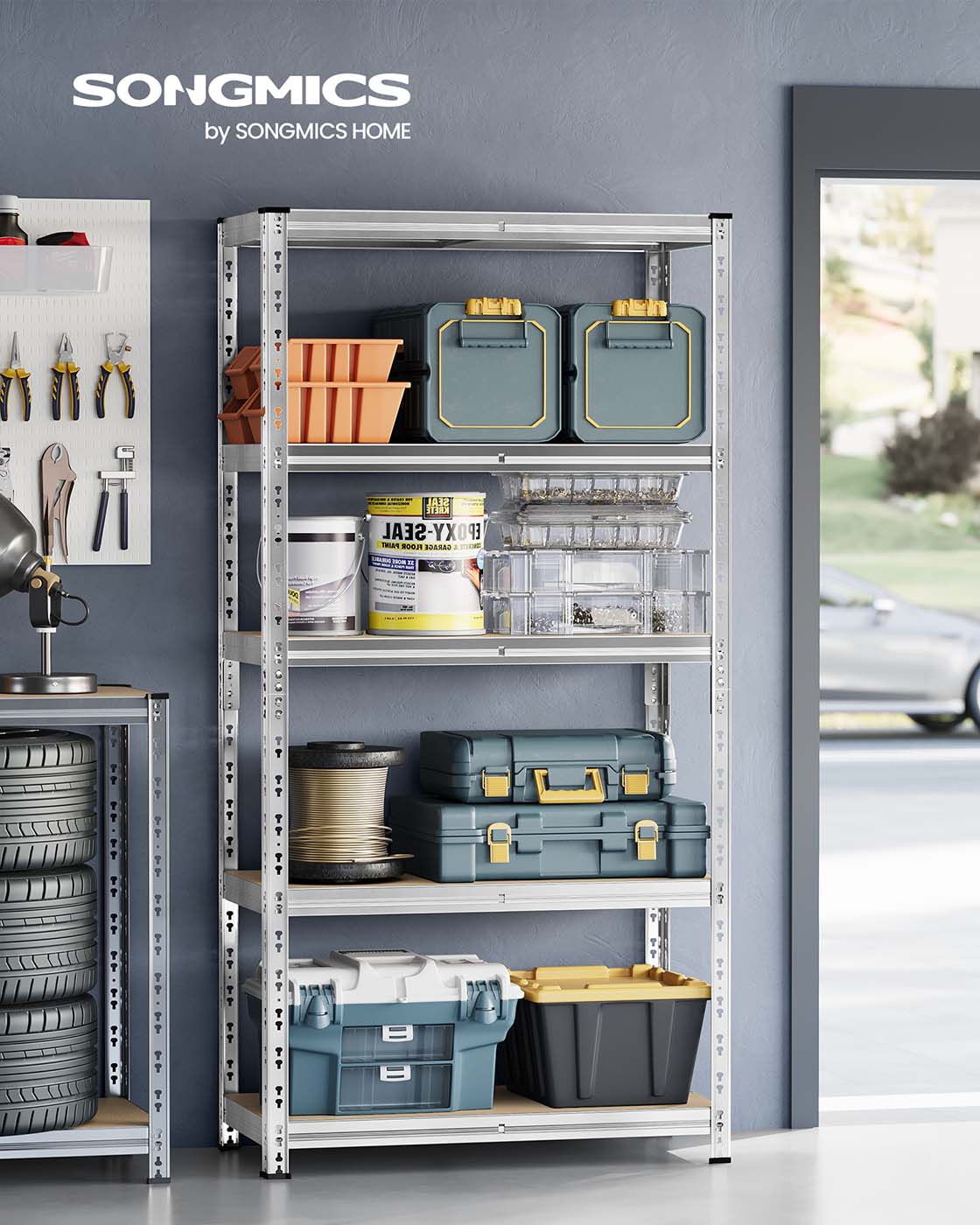 Heavy Duty Metal Storage Shelf – Steel – Silver – Adjustable Shelves, Supports up to 875 kg