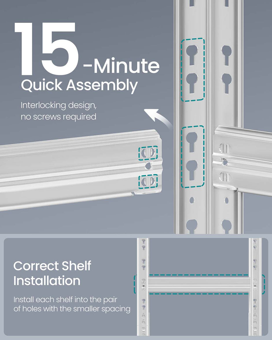 Heavy Duty Metal Storage Shelf – Steel – Silver – Adjustable Shelves, Supports up to 875 kg