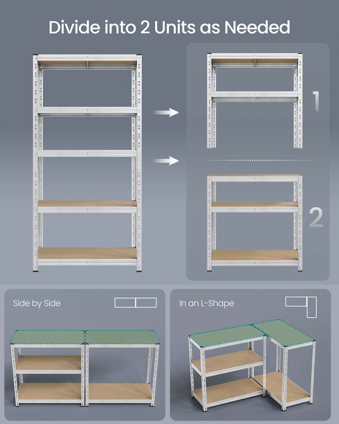 Heavy Duty Metal Storage Shelf – Steel – Silver – Adjustable Shelves, Supports up to 875 kg