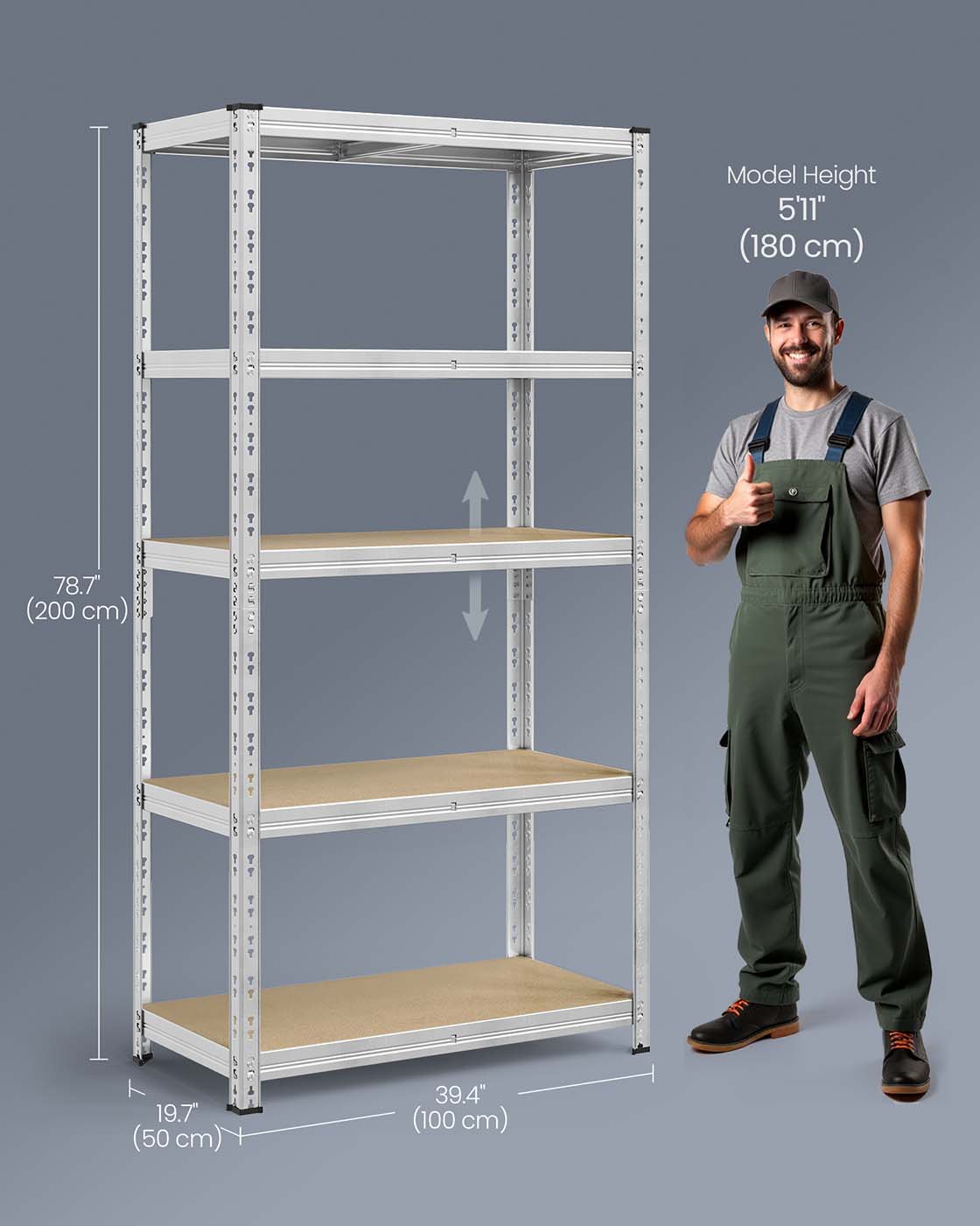 Heavy Duty Metal Storage Shelf – Steel – Silver – Adjustable Shelves, Supports up to 875 kg