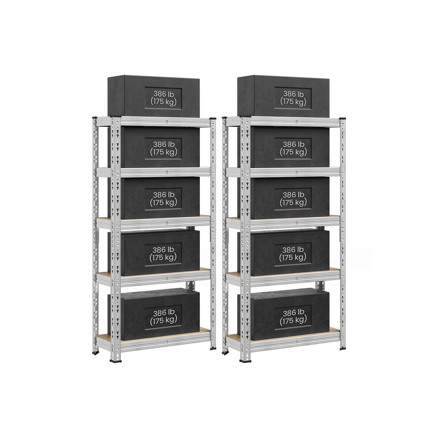 Heavy Duty Metal Storage Shelf – Steel – Silver – Adjustable Shelves, Supports up to 875 kg