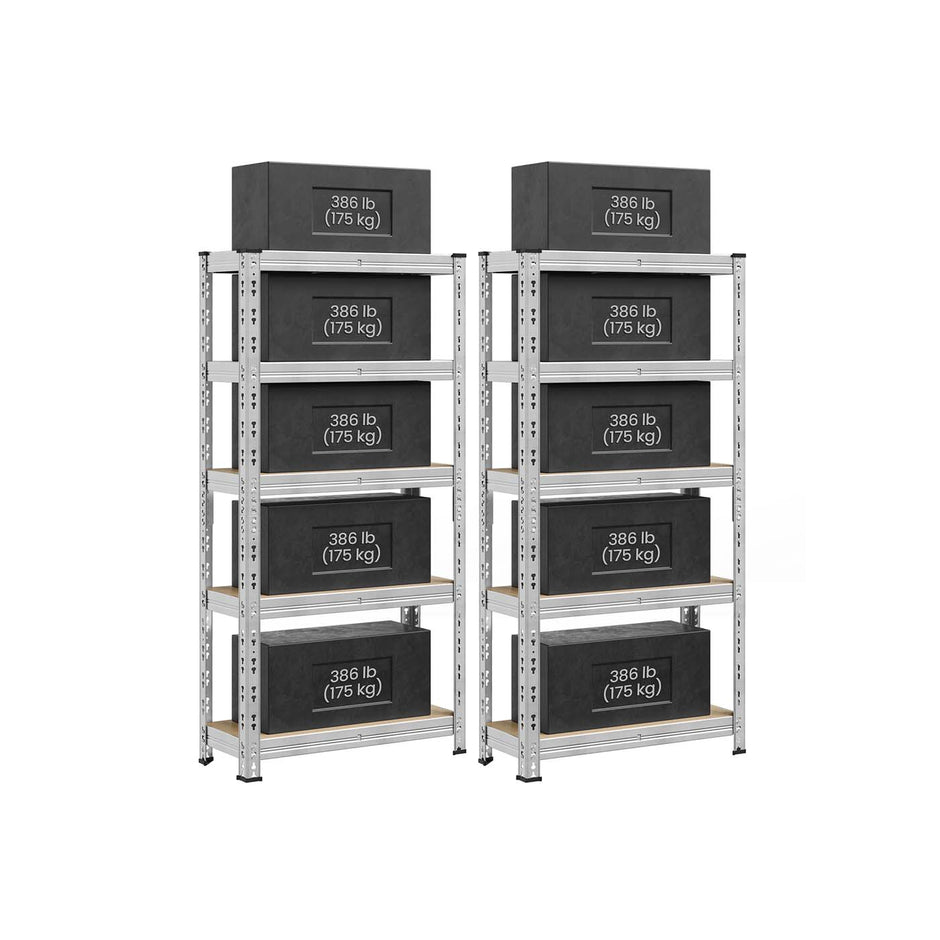 Heavy Duty Metal Storage Shelf – Steel – Silver – Adjustable Shelves, Supports up to 875 kg