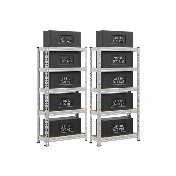 Heavy Duty Metal Storage Shelf – Steel – Silver – Adjustable Shelves, Supports up to 875 kg