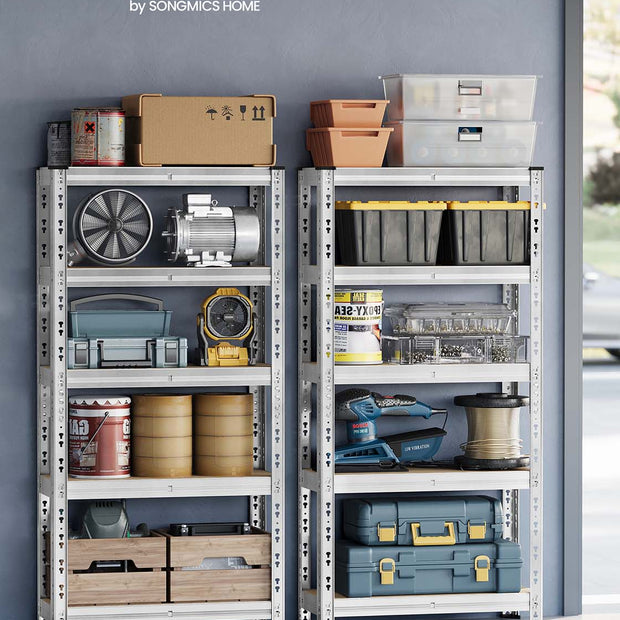 Heavy Duty Metal Storage Shelf – Steel – Silver – Adjustable Shelves, Supports up to 875 kg