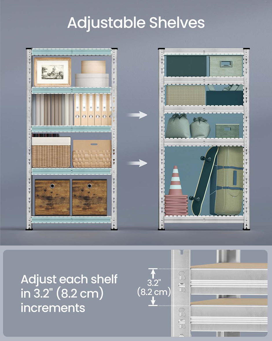 Heavy Duty Metal Storage Shelf – Steel – Silver – Adjustable Shelves, Supports up to 875 kg