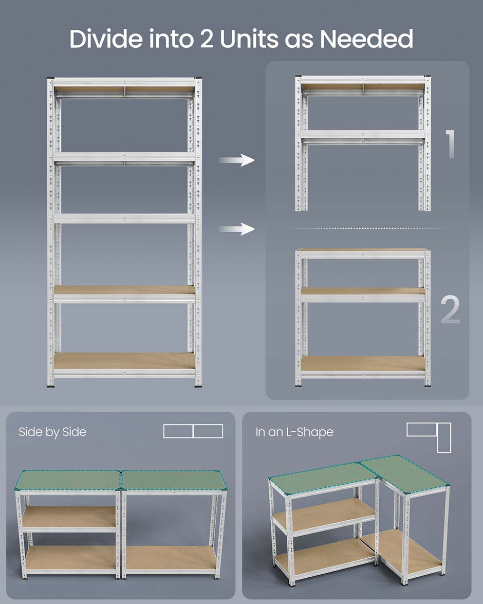 Heavy Duty Metal Storage Shelf – Steel – Silver – Adjustable Shelves, Supports up to 875 kg