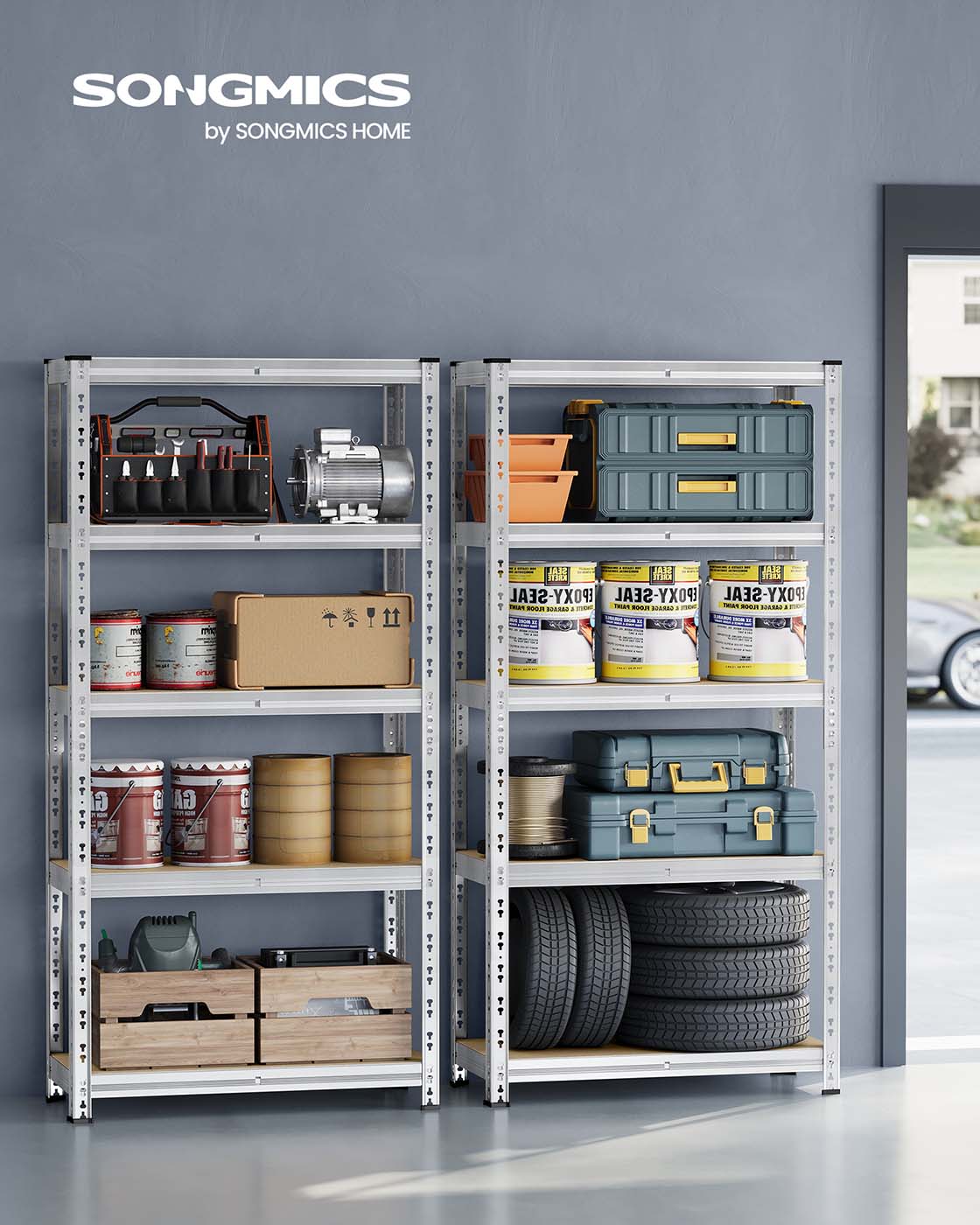 Heavy Duty Metal Storage Shelf – Steel – Silver – Adjustable Shelves, Supports up to 875 kg
