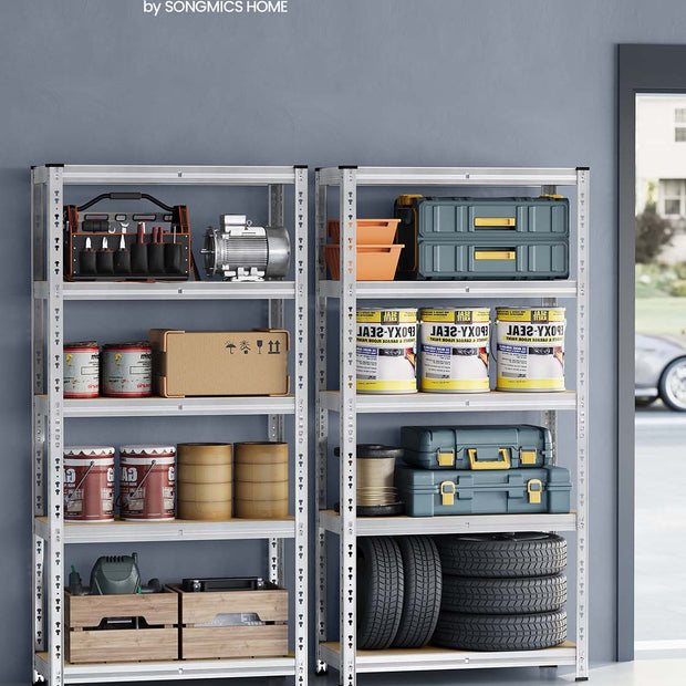 Heavy Duty Metal Storage Shelf – Steel – Silver – Adjustable Shelves, Supports up to 875 kg