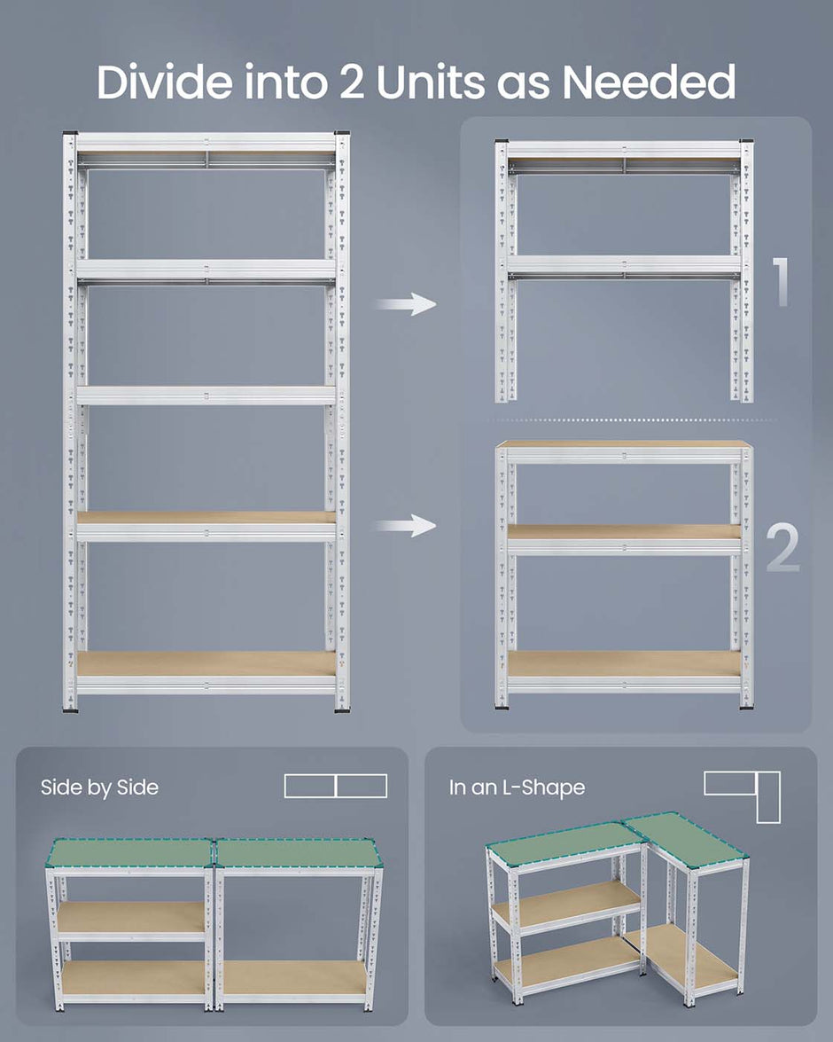 Heavy Duty Metal Storage Shelf – Steel – Silver – Adjustable Shelves, Supports up to 875 kg