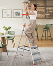 6-Step Aluminium Ladder – Silver and Orange – 12 cm Wide Steps with Tool Tray and Anti-Slip Feet