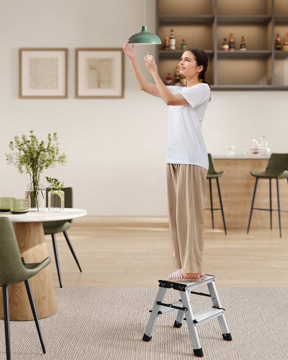 2-Step Folding Aluminium Ladder – Silver Grey and Ink Black – Lightweight Multi-Purpose Design