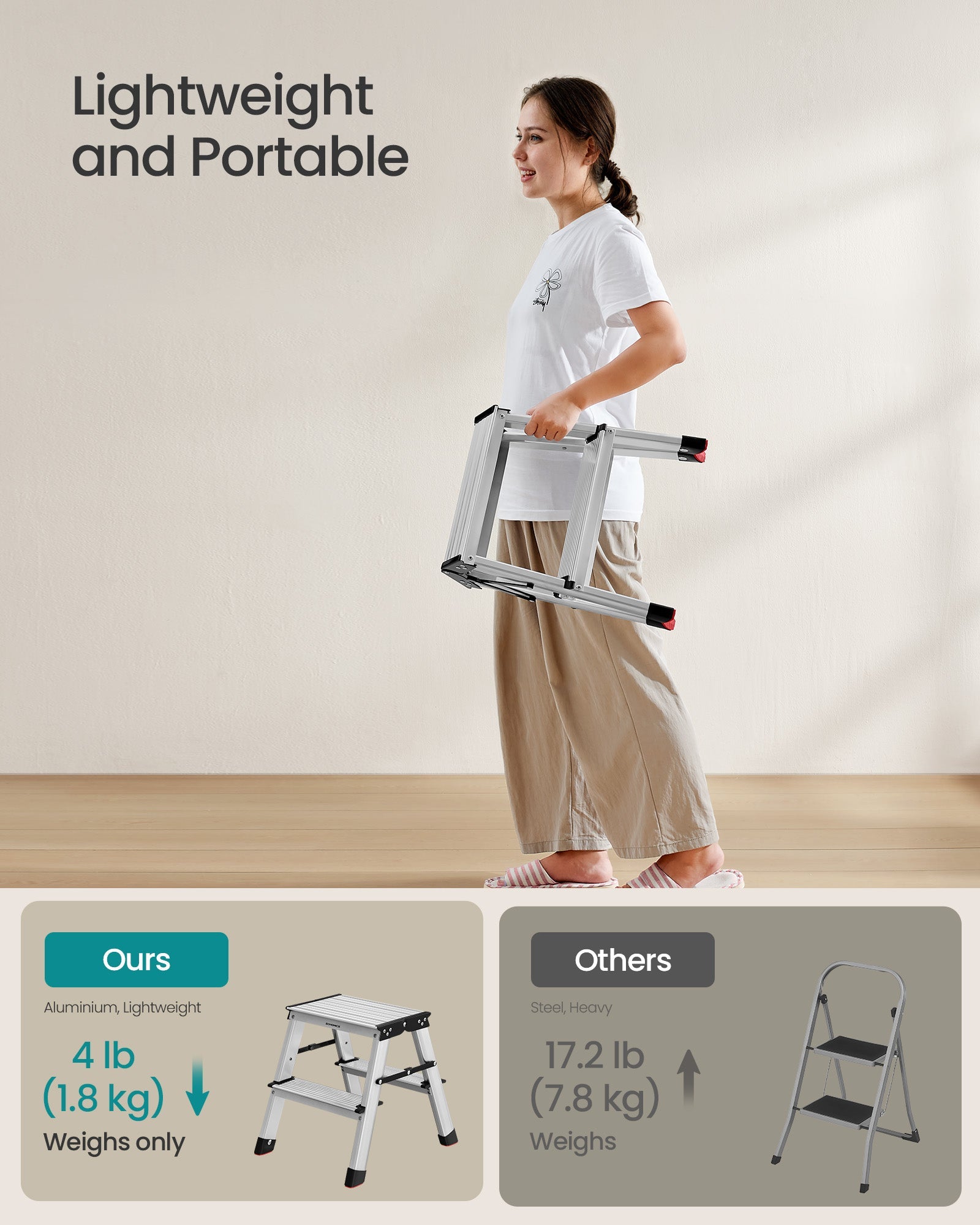 2-Step Folding Aluminium Ladder – Silver Grey and Ink Black – Lightweight Multi-Purpose Design