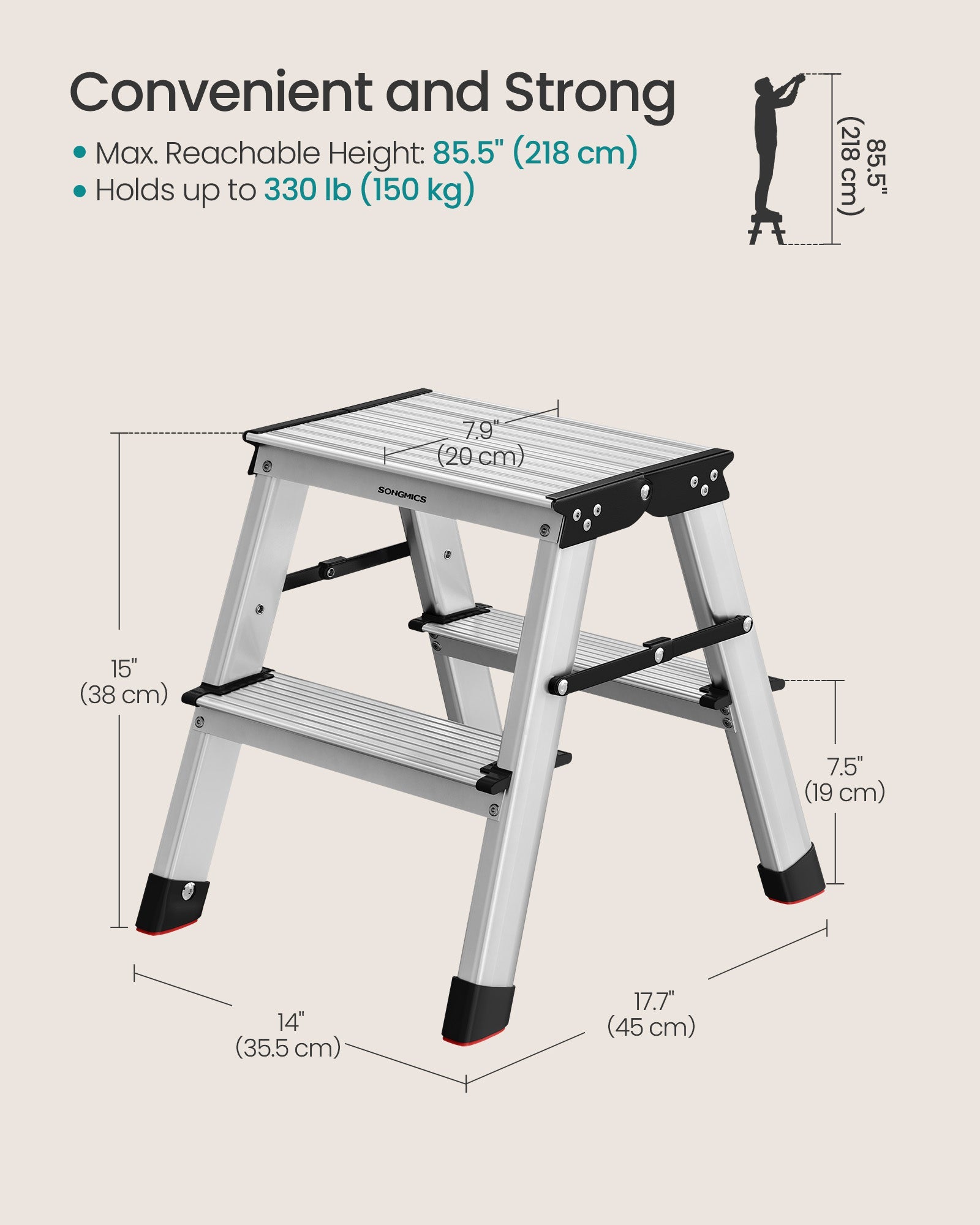 2-Step Folding Aluminium Ladder – Silver Grey and Ink Black – Lightweight Multi-Purpose Design