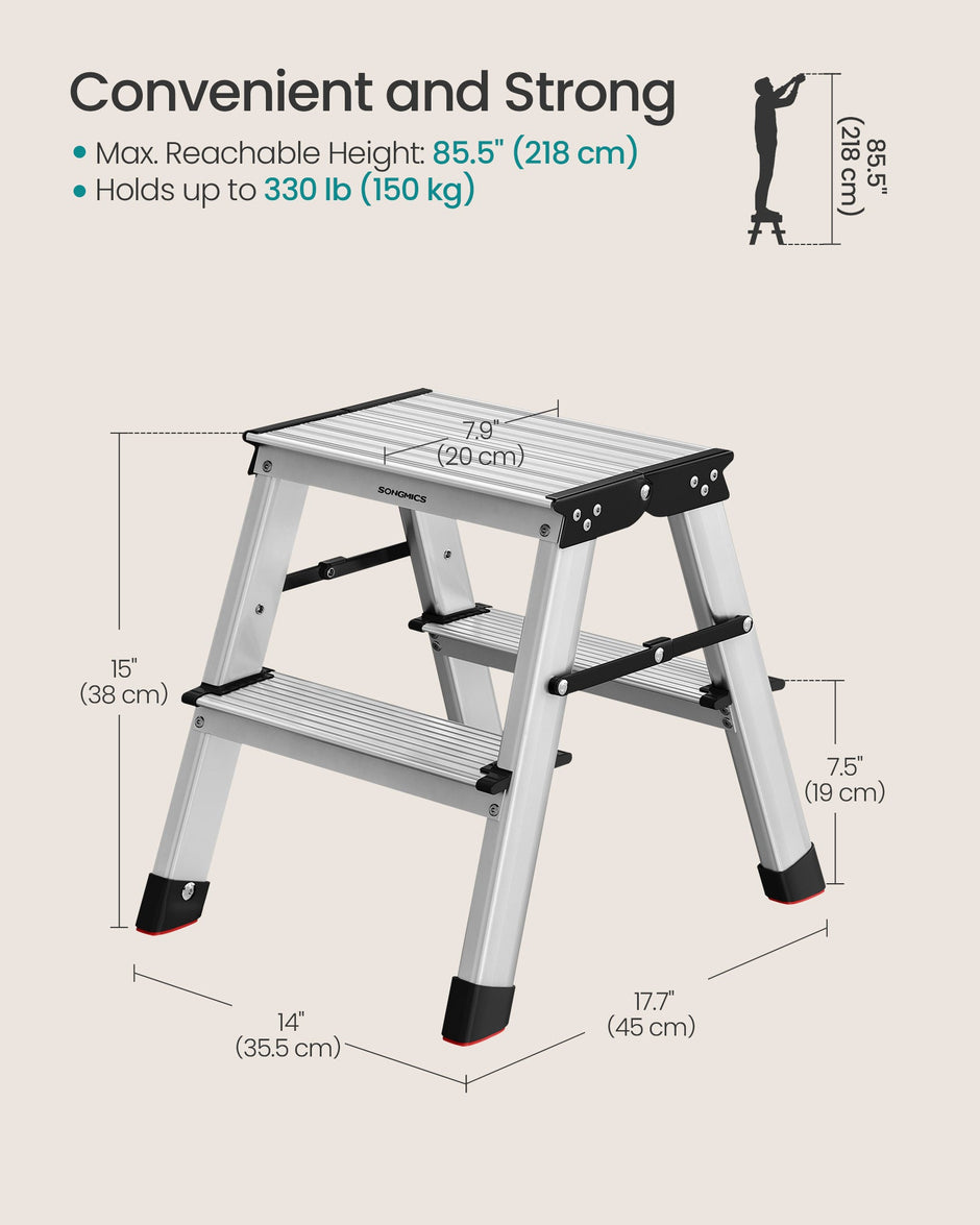 2-Step Folding Aluminium Ladder – Silver Grey and Ink Black – Lightweight Multi-Purpose Design