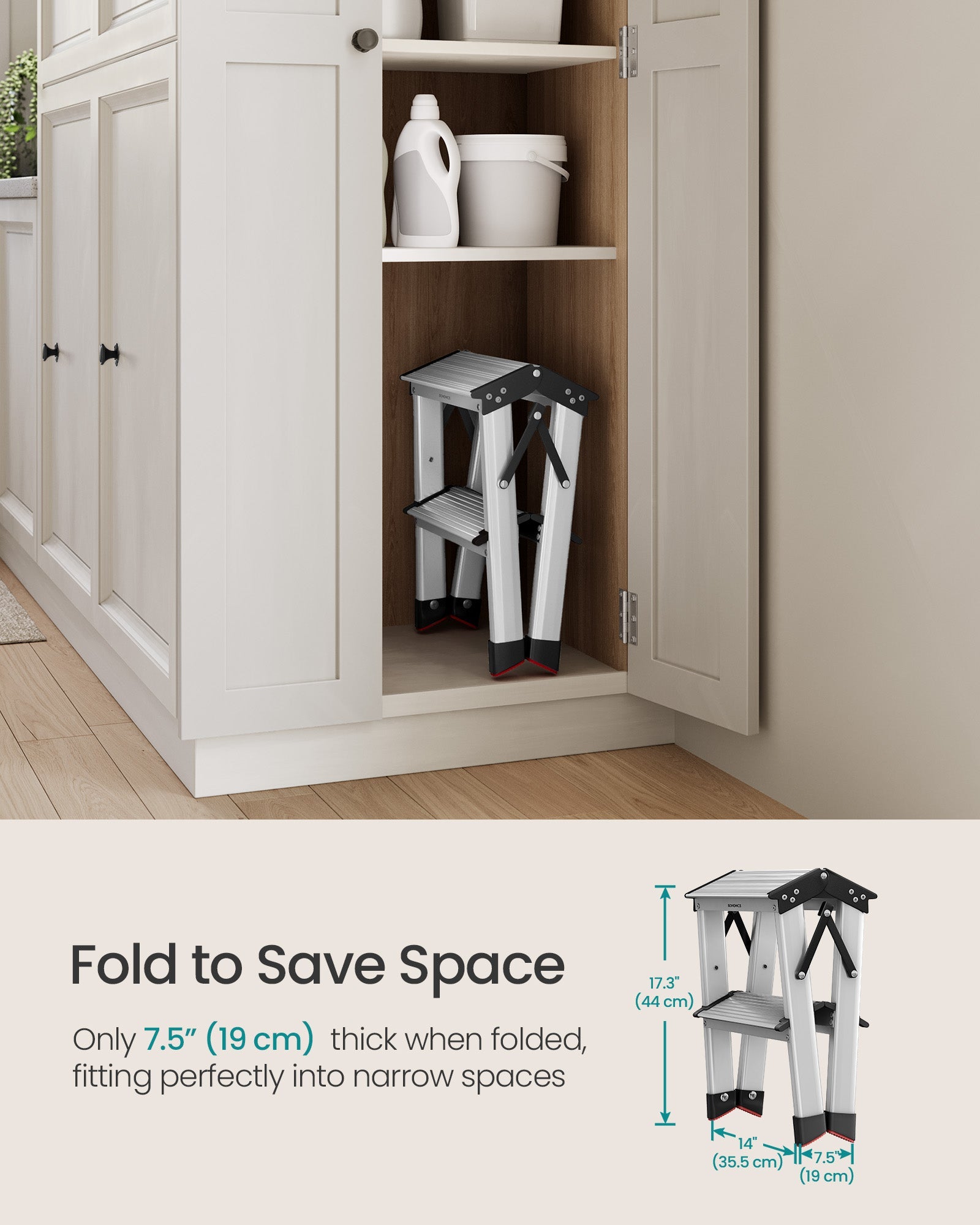 2-Step Folding Aluminium Ladder – Silver Grey and Ink Black – Lightweight Multi-Purpose Design