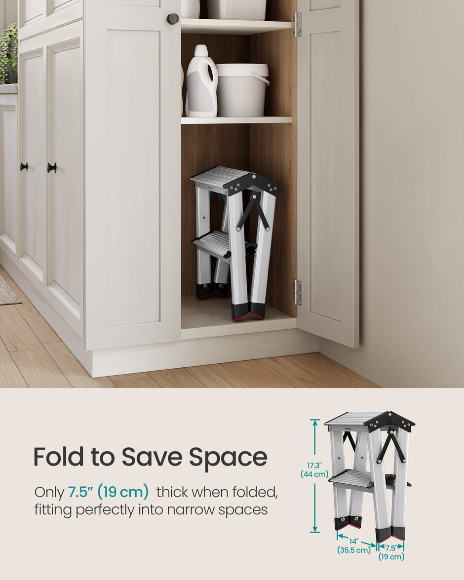 2-Step Folding Aluminium Ladder – Silver Grey and Ink Black – Lightweight Multi-Purpose Design