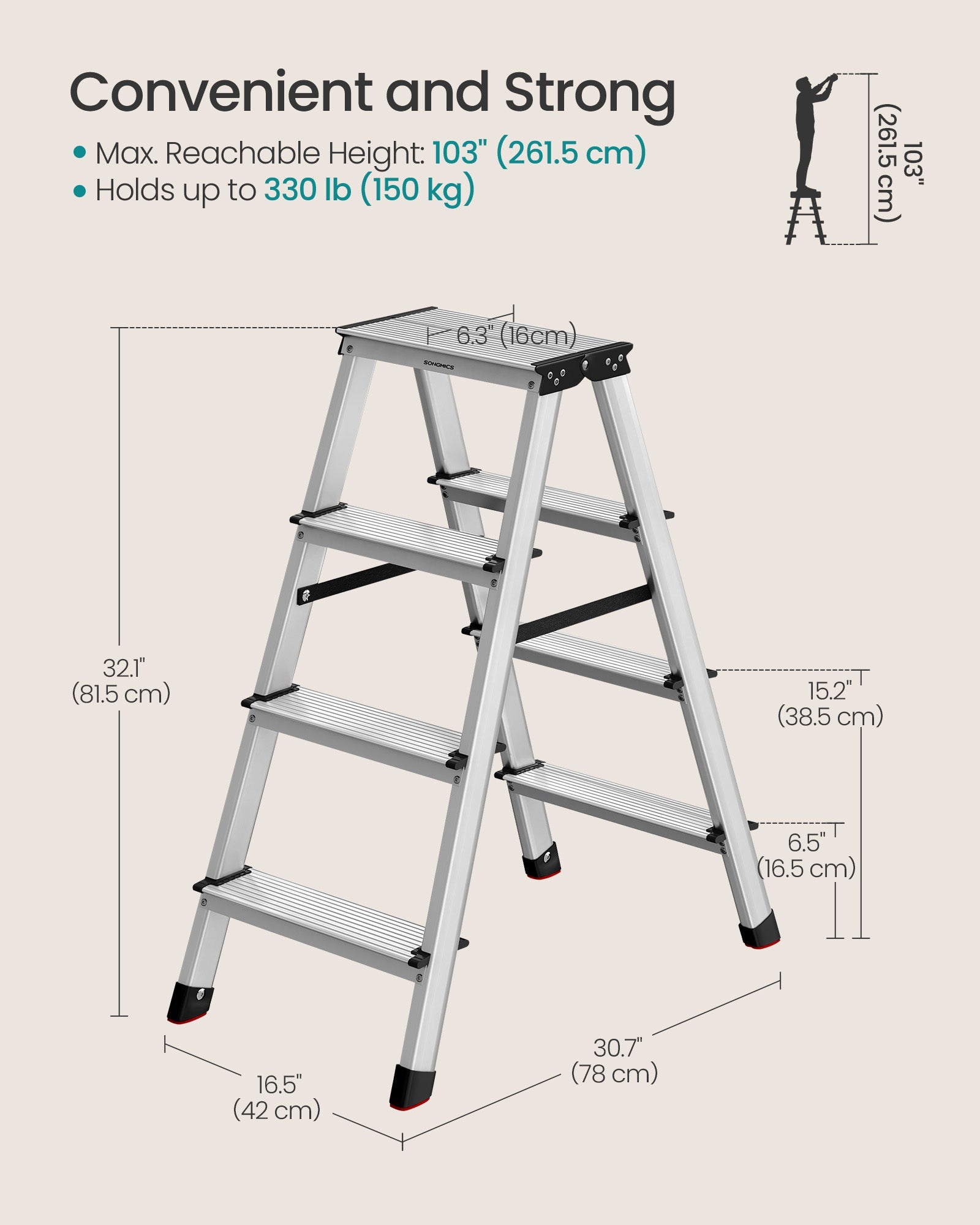 Aluminium Ladder – Lightweight – Silver – Folding Design with 4 Non-Slip Steps